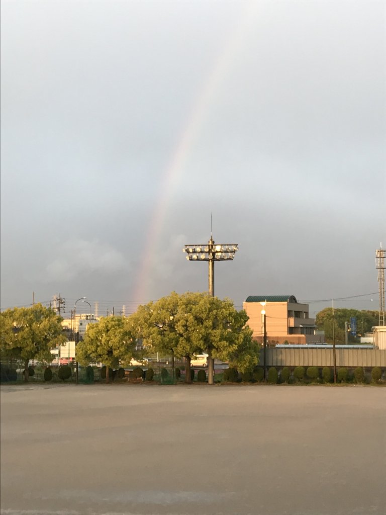 雨上がりの校庭に虹が